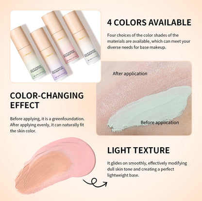 Color-Changing 4-in-1 Foundation – Moisturizing SPF 30+ Longwear Waterproof Makeup Base for Hydrating Travel Coverage