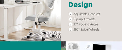 Mesh Ergonomic Office Chair – Adjustable Headrest, Flip-Up Arms, Comfortable Lumbar Support for Home & Office