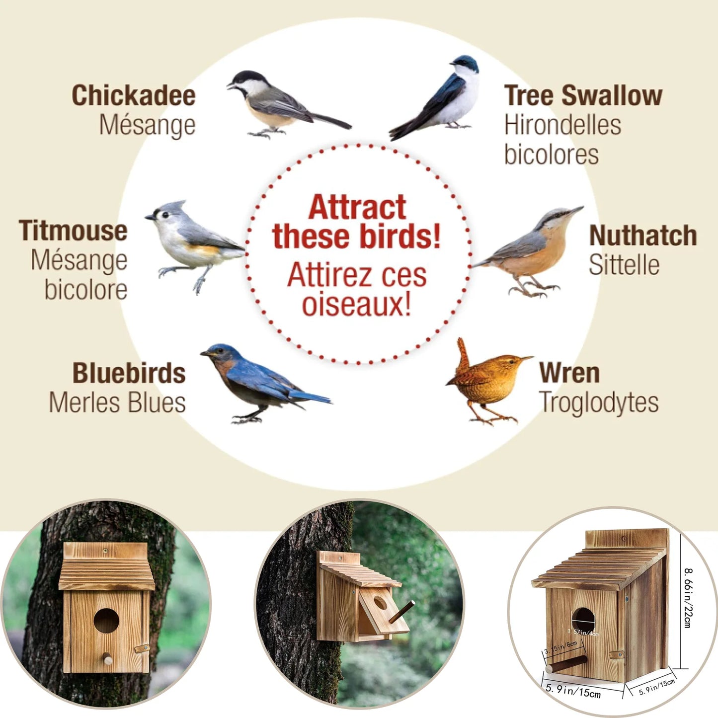 Wooden Bird House Nest Box - Warm Sheltered Garden Shelter with Viewing Window for Small Birds, Patio & Outdoor Decor