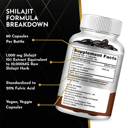 Shilajit Supplements - 120 Capsules for Enhanced Nutrient Absorption, Detoxification & Stress Relief