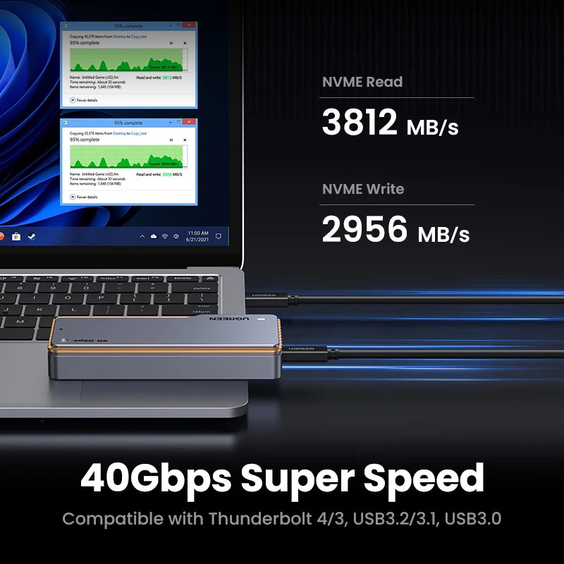 UGREEN 40Gbps NVMe SSD Enclosure – M.2 to USB4.0 Adapter with Built-in Cooling Aluminum Case
