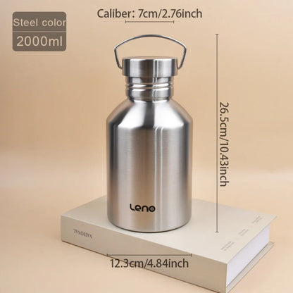 2L Stainless Steel Sports Water Bottle - Large Capacity Reusable Flask for Camping & Outdoor Activities