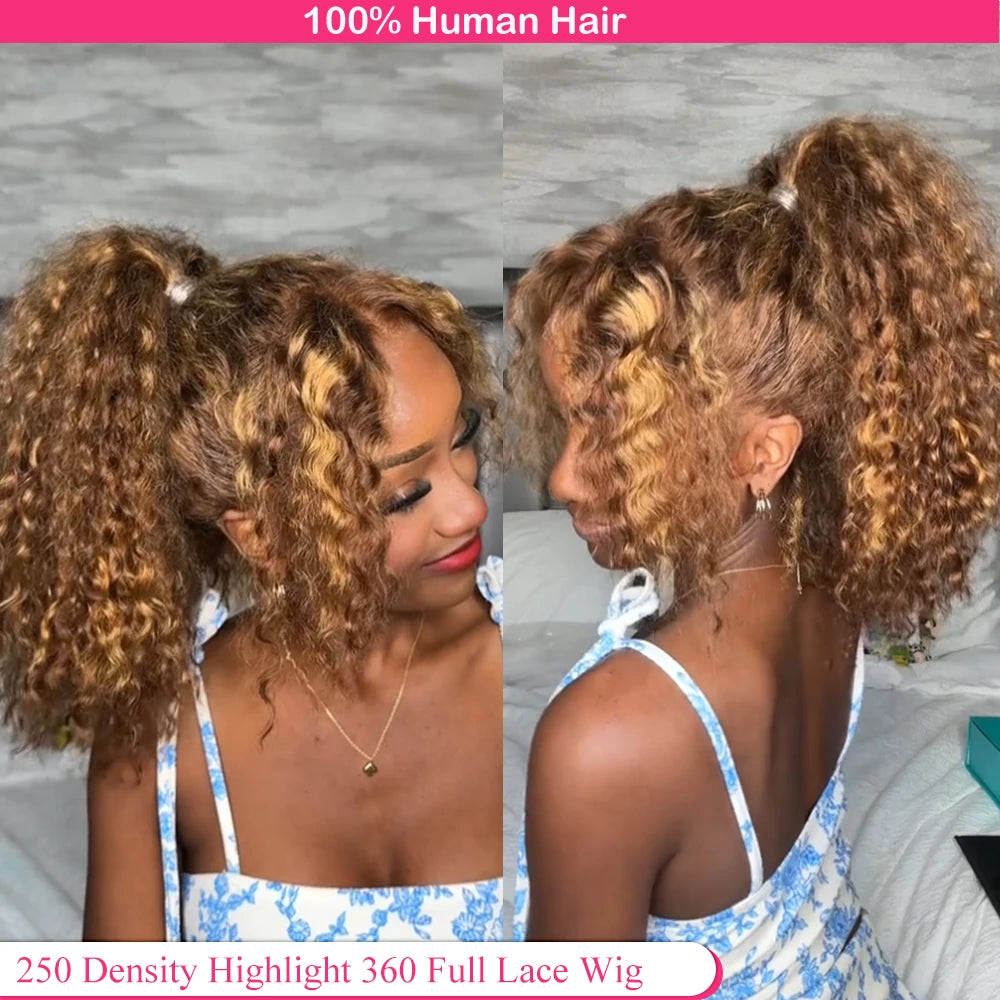 Highlight Invisi-Strap HD 360 Lace Front Wig – 250 Density Deep Curly Pre-Plucked Human Hair Full Lace Wig