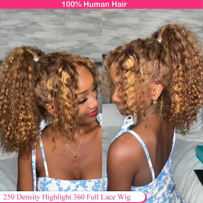 Highlight Invisi-Strap HD 360 Lace Front Wig – 250 Density Deep Curly Pre-Plucked Human Hair Full Lace Wig