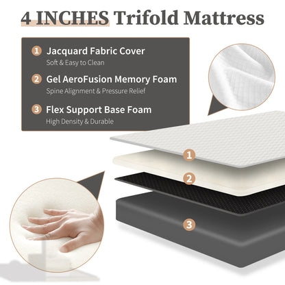 Three-Fold Portable Floor Bed – CertiPUR-US Certified, Soft Touch, Flexible Zipper for Travel, Camping & Yoga