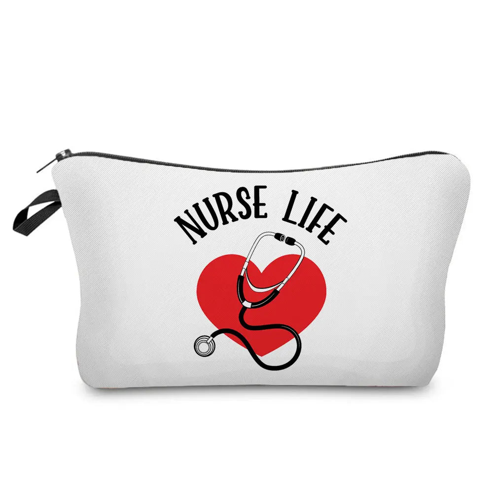Organizer Toiletry Kit - Cartoon Letter Print Cosmetic Bag for Nurses, Doctors, Travel Makeup Bag, Women's Pencil Case Gift
