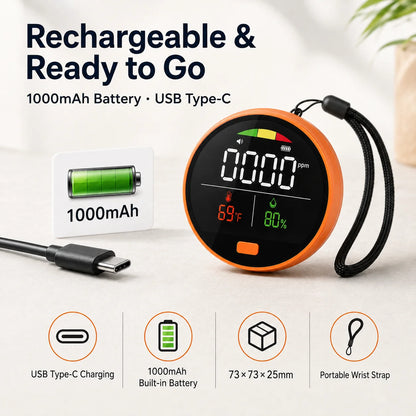 Portable 3-in-1 CO Detector - Carbon Monoxide, Temperature & Humidity Monitor with Buzzer Alert for Home, RV & Camping