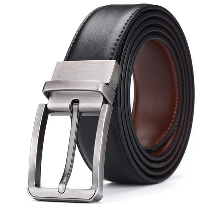 Men’s Genuine Leather Double-Sided Belt – Luxury Retro Pin Buckle with Laser Engraving (High Quality)