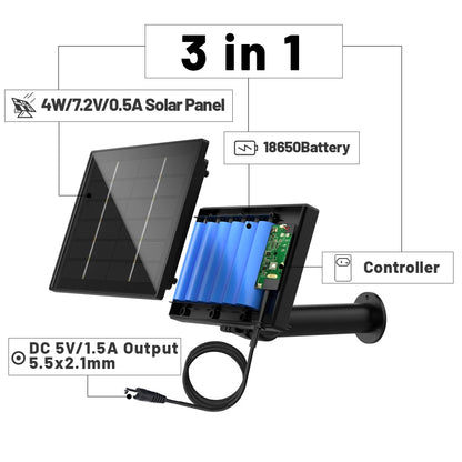 D4 5V/6V Solar Battery Charger – 4W Portable Solar Power Bank for Security Cameras, DC 5521 Output