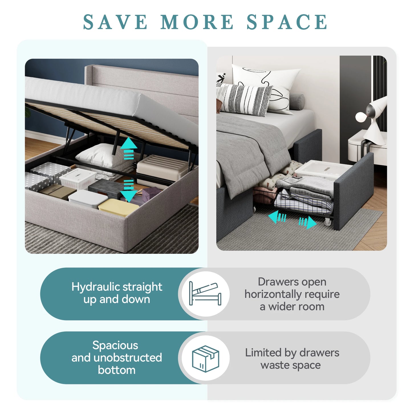 HOOMIC Lift-Up Storage Bed with Wingback Headboard - Heavy-Duty Hydraulic Platform Bed with Large Underbed Storage