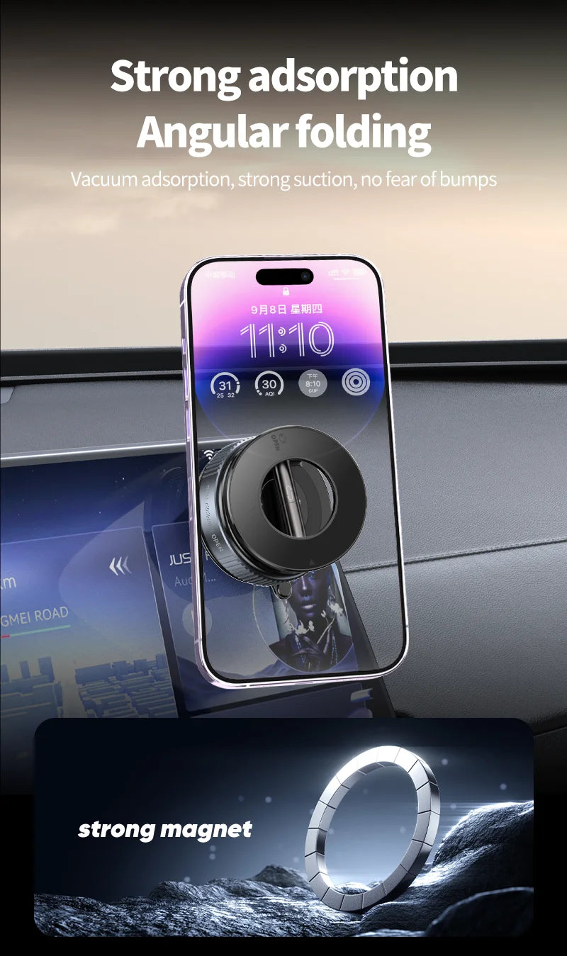 K007 Magnetic Car Phone Holder - Foldable, 360° Adjustable Vacuum Mount for Car, Desk, Bathroom, Universal Use