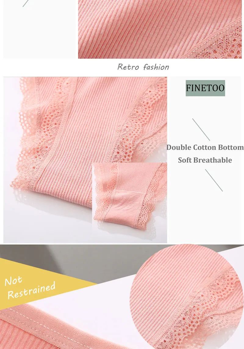 FINETOO 3pcs Women’s Lace Cotton Briefs — Solid, Comfortable, Breathable Soft Underwear & Lingerie