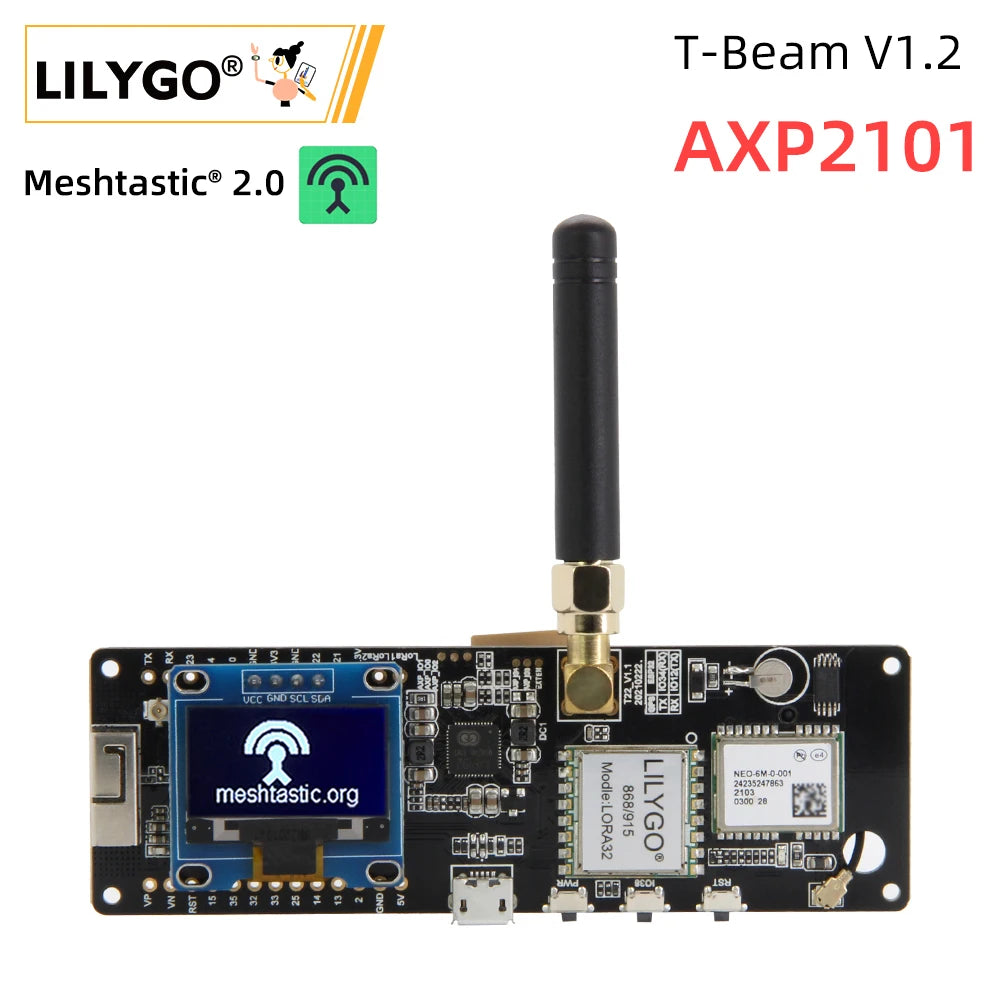 LILYGO TTGO T-Beam V1.2 Meshtastic LoRa Development Board - ESP32 GPS WiFi BLE OLED 433/868/915/923MHz with AXP2101