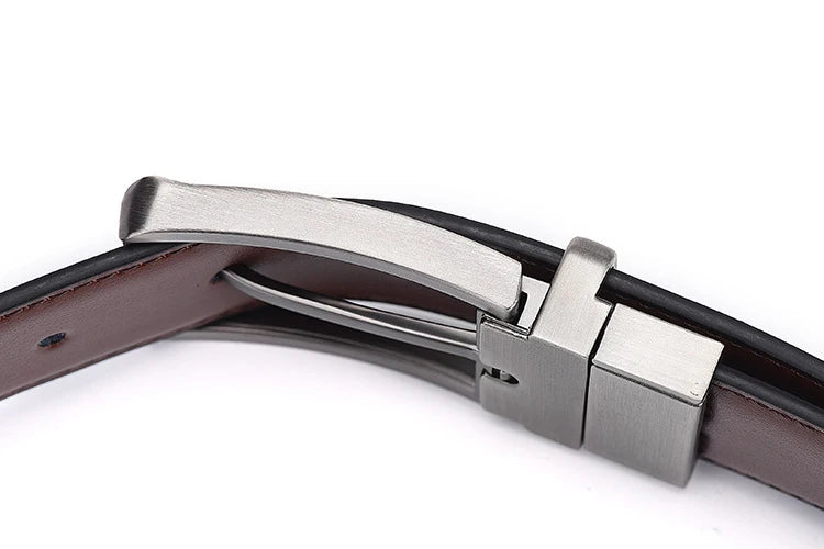 Men’s Genuine Leather Double-Sided Belt – Luxury Retro Pin Buckle with Laser Engraving (High Quality)