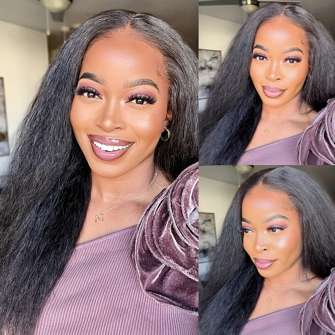 Kinky Straight Clip-In Hair Extensions – 100% Real Human Hair, Natural Black, 8 Pcs/120g, Full Head Brazilian Remy