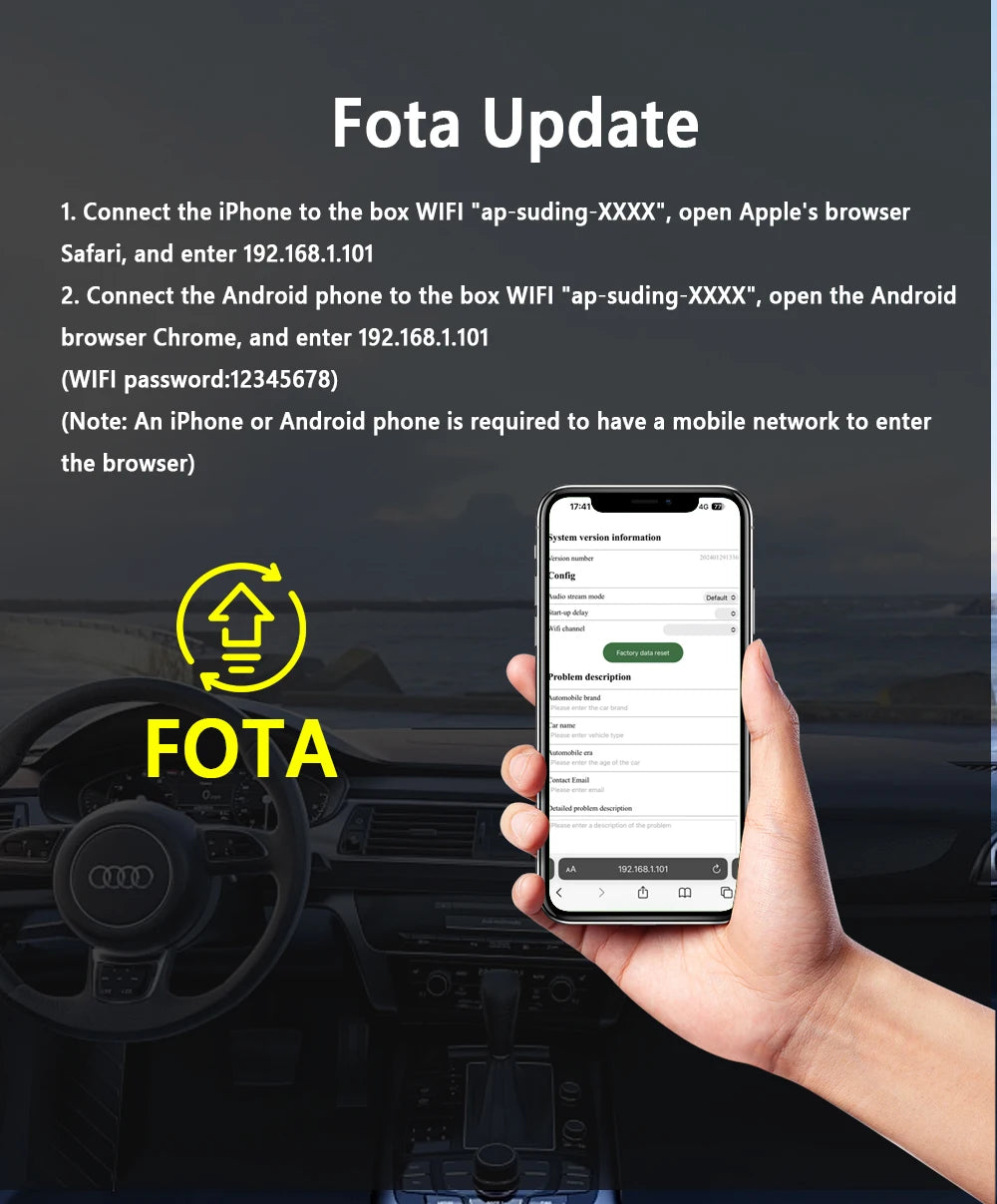 Wireless CarPlay Adapter – 2-in-1 Android Auto Smart Dongle for Volvo, Benz, Cadillac, Jeep, Lexus, Buick, Audi, Mazda, VW, Kia