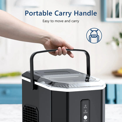 SIMZLIFE Countertop Ice Maker – 26.5 lbs/24H, 9 Cubes in 6 Mins, Self-Cleaning Portable Ice Machine with Handle, Black