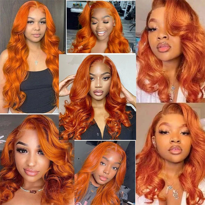 30-36 Inch Body Wave Orange Ginger Lace Front Wig – Pre-Plucked 13x6 Human Hair Lace Frontal for Women