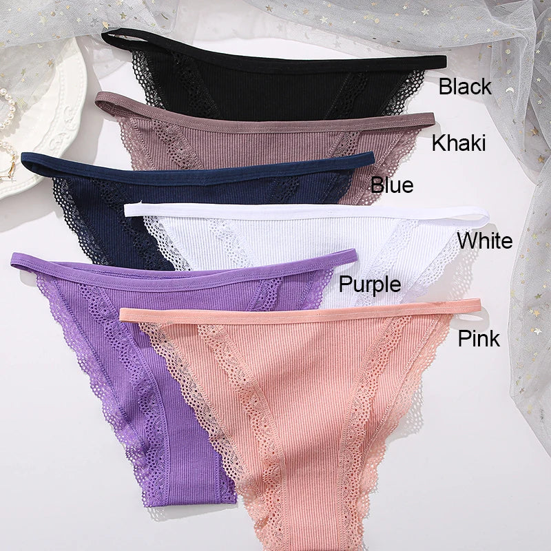 FINETOO 3pcs Women’s Lace Cotton Briefs — Solid, Comfortable, Breathable Soft Underwear & Lingerie