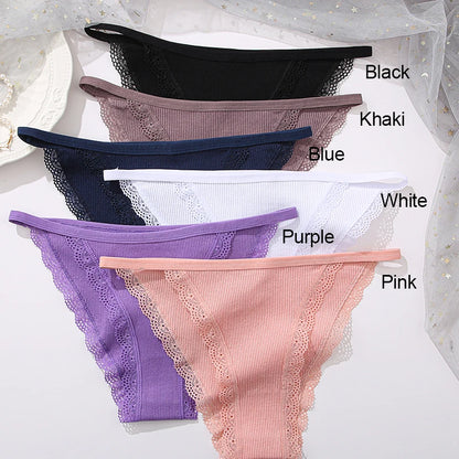 FINETOO 3pcs Women’s Lace Cotton Briefs — Solid, Comfortable, Breathable Soft Underwear & Lingerie
