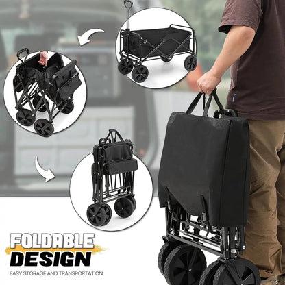 PowerHaul 550LB Folding Wagon — 5.3 cu ft Heavy-Duty Collapsible Utility Cart with All-Terrain Wheels (Black)