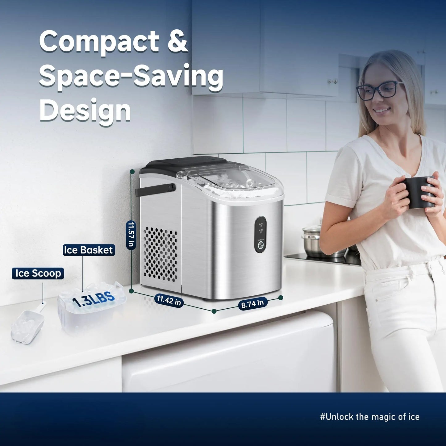 SIMZLIFE Portable Ice Maker Machine – 26.5LBS/Day, 9 Cubes in 6 Mins, Auto-Cleaning for Home, Kitchen & Camping