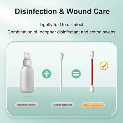50-500pcs Disposable Iodine Cotton Swabs — Sterile Aseptic Medical Care for Home, Travel & Outdoor Emergency Kits