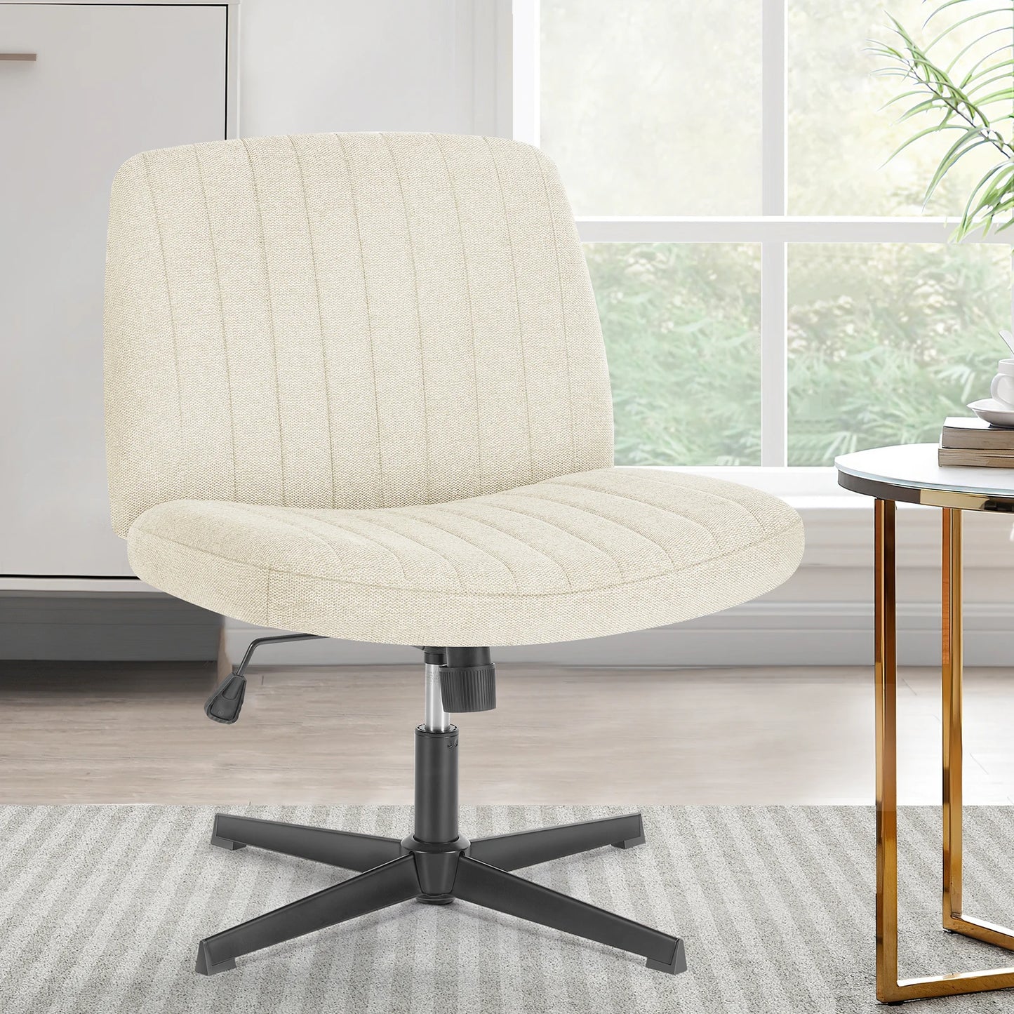 Adjustable Cross Legged Rocking Gaming Chair - Armless Wide Desk Swivel Task Chair for Home Office and Living Room