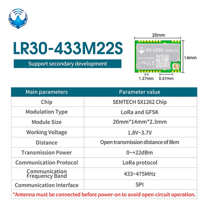 SX1262 LoRa Wireless Module - DX-LR30 22dBm Long-Range RF Module 433/475/868/915MHz