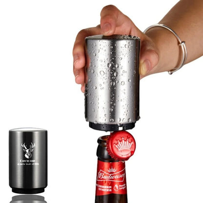 Stainless Steel Beer Bottle Opener — Multi-Color Automatic Push-Down Portable Cap Opener