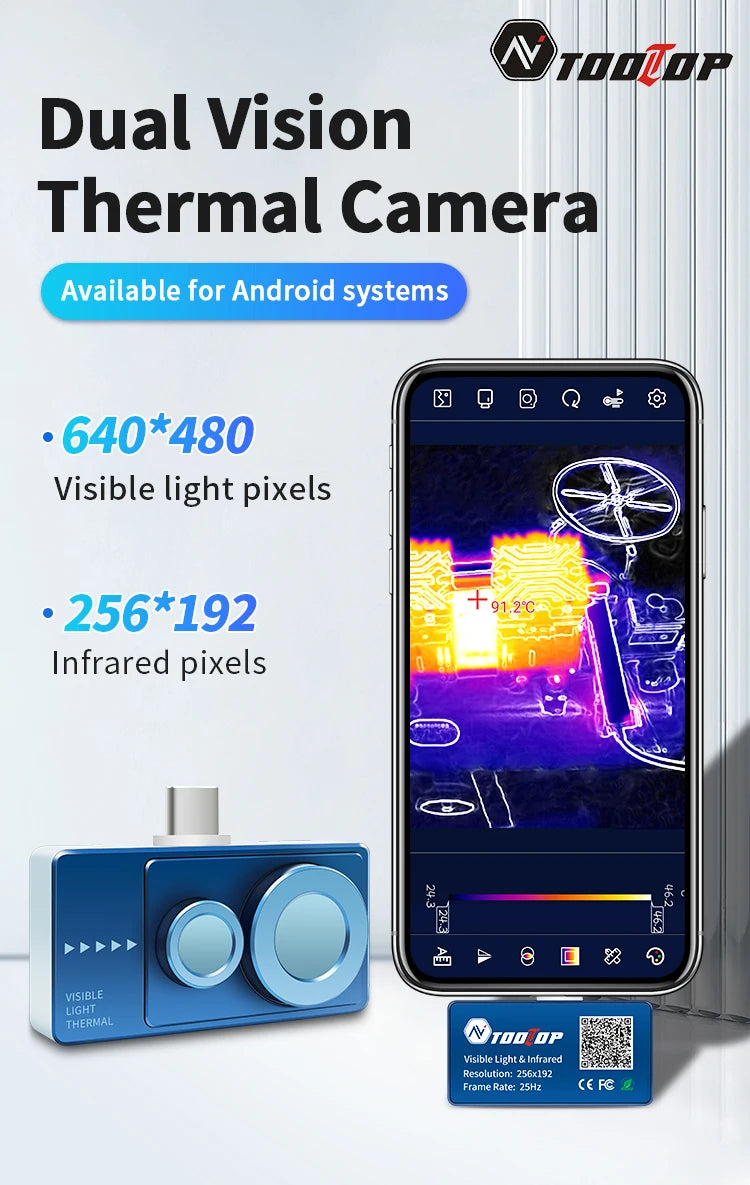 TOOLTOP T7Pro Android Thermal Imager – 256x192 Infrared Camera, -50~600℃, 12 Languages for Industrial Inspection
