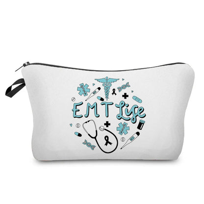 Organizer Toiletry Kit - Cartoon Letter Print Cosmetic Bag for Nurses, Doctors, Travel Makeup Bag, Women's Pencil Case Gift