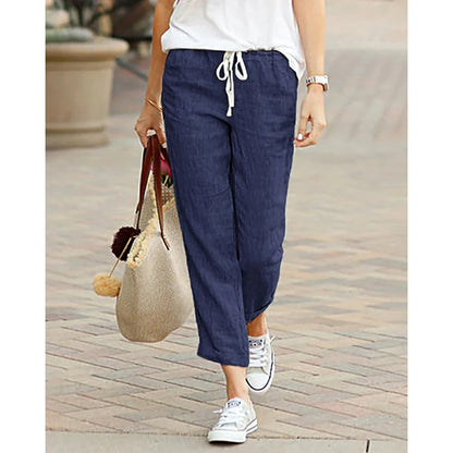 Women's Cotton Drawstring Pants - Y2K Black Elastic Waist Casual Trousers, Loose Fashionable Autumn Bottoms