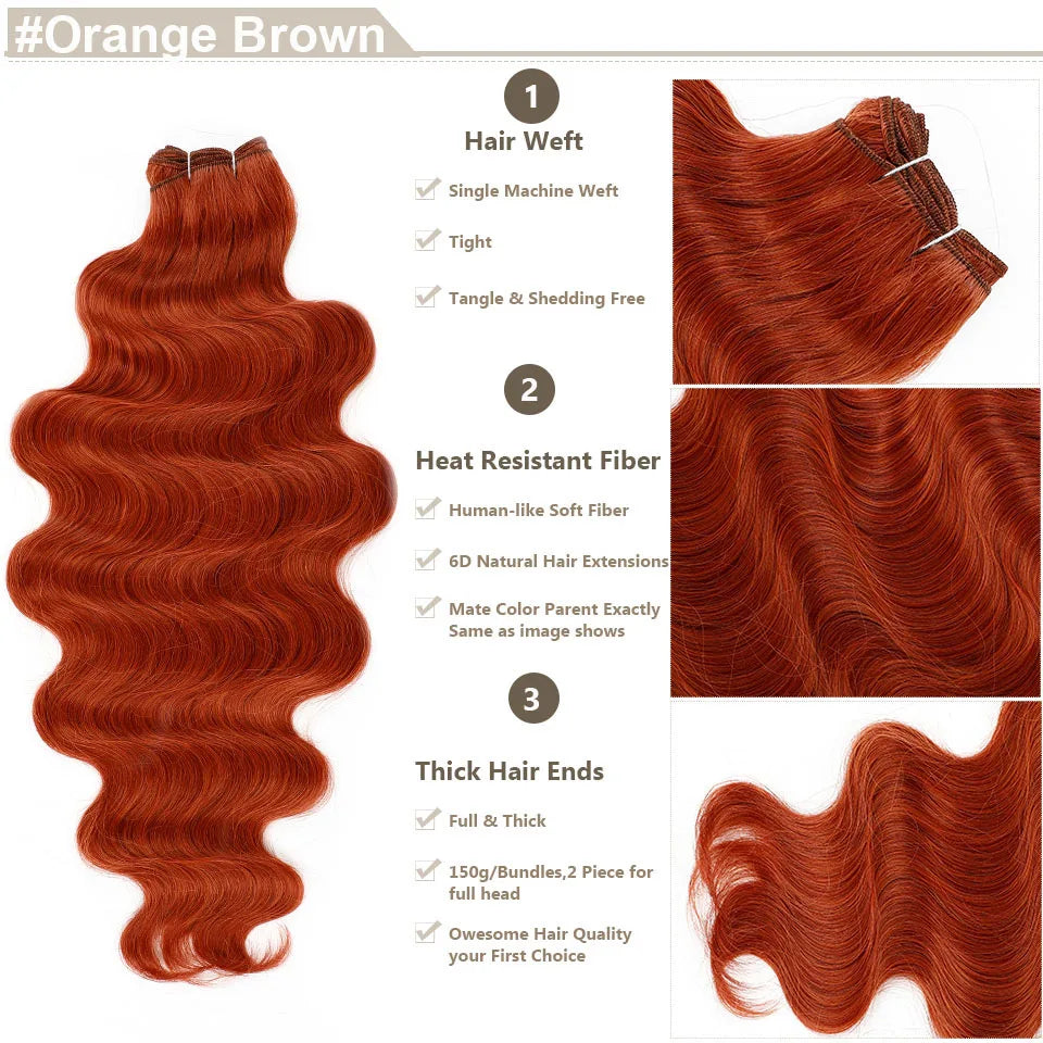 Highlight Gold Bio Body Wave Hair Weave Bundles – 26"/30" Synthetic High Temperature Soft, Natural Human-Like Fiber Hair Extensions