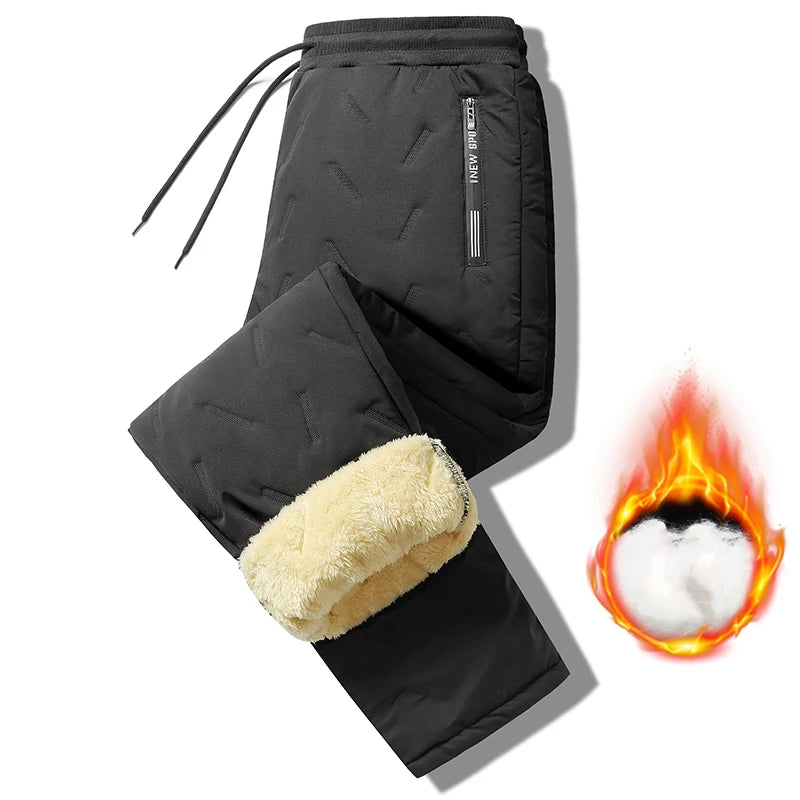 Men's Winter Fleece-Lined Sweatpants - Thick Lambswool Warm Windproof Casual Jogger Trousers