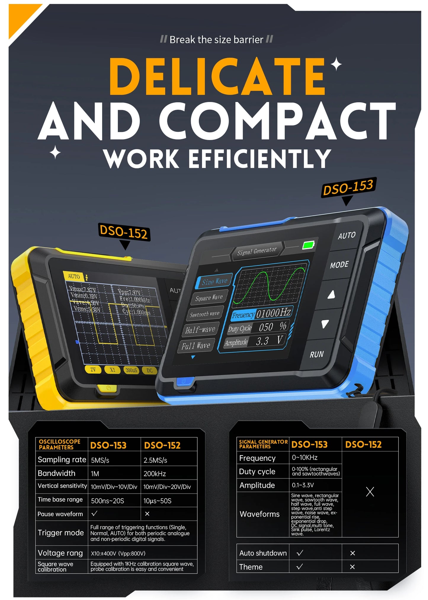 FNIRSI DSO510 DSO152 DSO153 Mini Handheld Digital Oscilloscope | 2-in-1, 48MS/s, 10MHz Bandwidth for Electronic Repair
