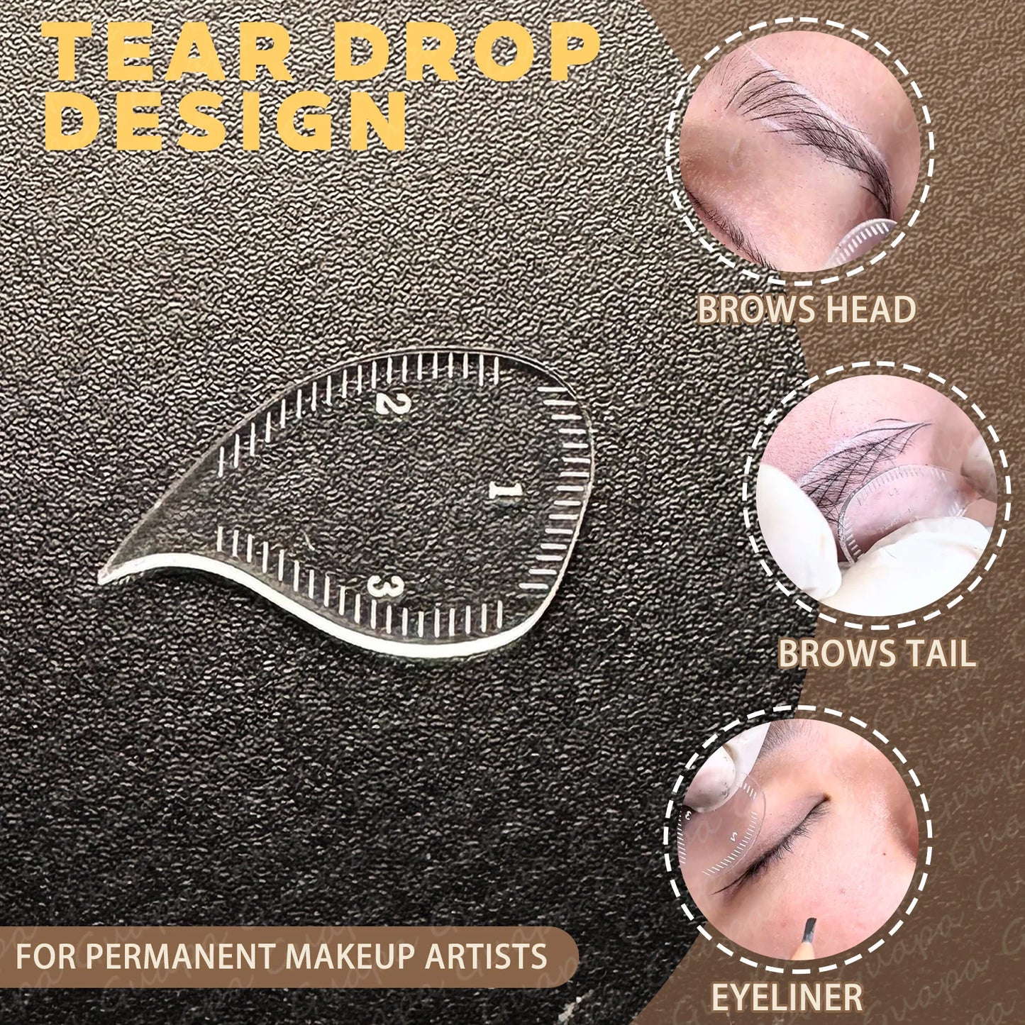 Tear Drop Arch Brow Mapping Tool Kit — 1-Minute PMU Eyebrow Shaping Ruler & Stencil for Hairstroke & Eyeliner