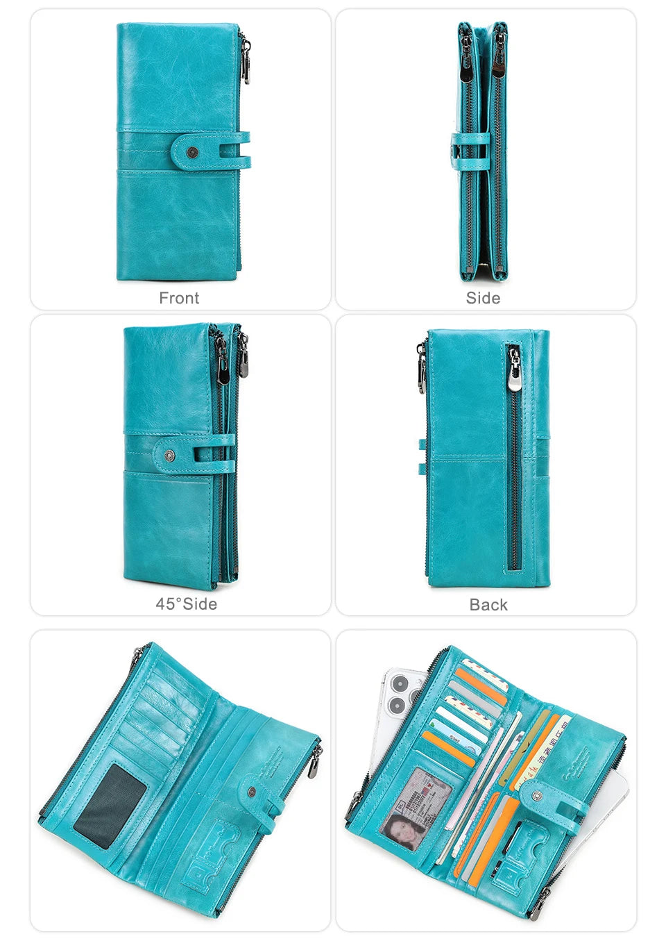 CONTACT'S Men’s Genuine Leather Clutch Wallet – Long Vintage Wallet with Card Holder, Zipper Coin Purse & Money Bag