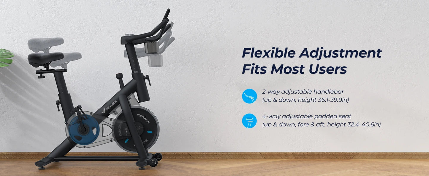 MERACH Exercise Bike – Low Noise Stationary Cycling Bike with 270lbs Weight Capacity, Tablet Mount & Fitness Courses for Indoor Workouts