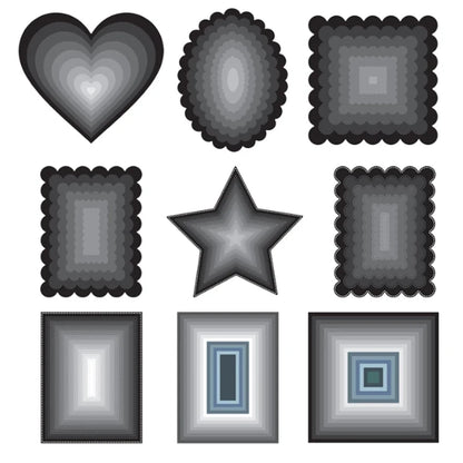 New Metal Cutting Dies for Scrapbook - Layer Frames in Rectangle, Square, Circle, Oval, Heart, Star Shapes - Background Stencils for Card Making