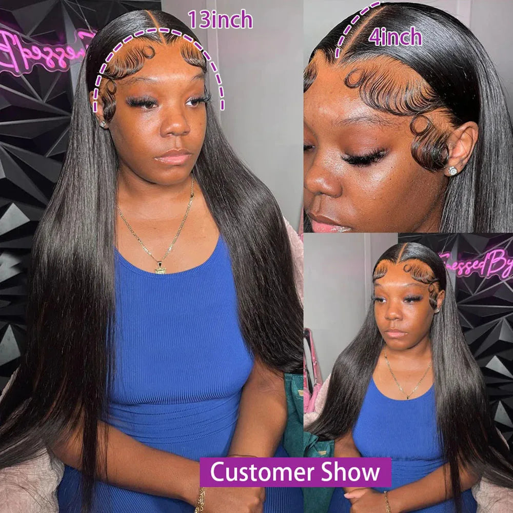 250% Density 360 Full HD Lace Front Human Hair Wig – 13x6 Straight Pre-Plucked Glueless Ready-to-Wear Wig for Women