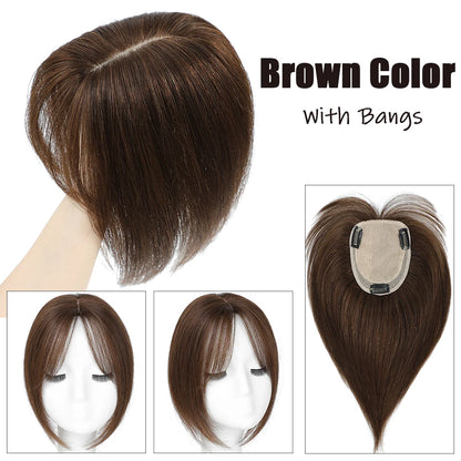 Dazzeal Human Hair Topper – 100% Real Straight Hair, Lace Base, Clip-In with Bangs, 10x12cm, 360° Coverage