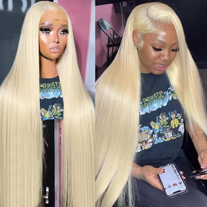 HD Transparent 613 Blonde Straight Wig – 13x4/13x6 Lace Front, Pre-Plucked Brazilian Human Hair Lace Frontal Wig for Women