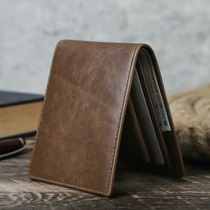 CONTACT'S Genuine Leather Men’s Bifold Slim Wallet – Vintage Thin Card Holder & Money Clip Casual Small Leather Wallet for Men