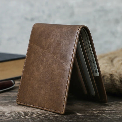 CONTACT'S Genuine Leather Men’s Bifold Slim Wallet – Vintage Thin Card Holder & Money Clip Casual Small Leather Wallet for Men