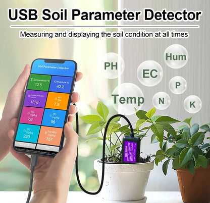 8 in 1 Soil Tester with USB Type-C – Temperature, Moisture, EC, PH, NPK, Portable Sensor, Free Android App
