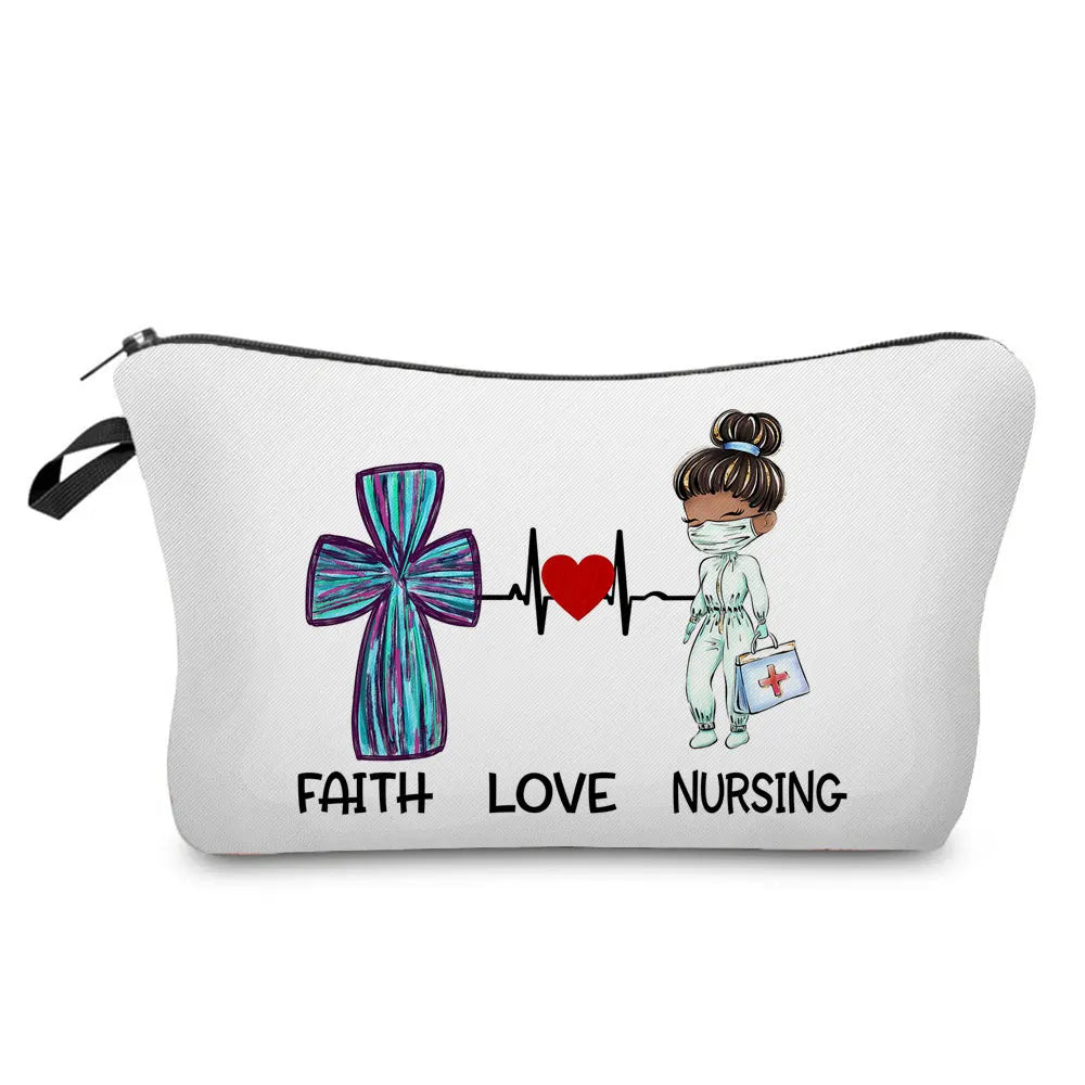 Organizer Toiletry Kit - Cartoon Letter Print Cosmetic Bag for Nurses, Doctors, Travel Makeup Bag, Women's Pencil Case Gift