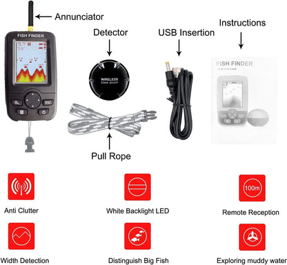 Wireless Sonar Fish Finder – Portable Underwater Fishing Detector & Echo Sounder with Fishing Alert