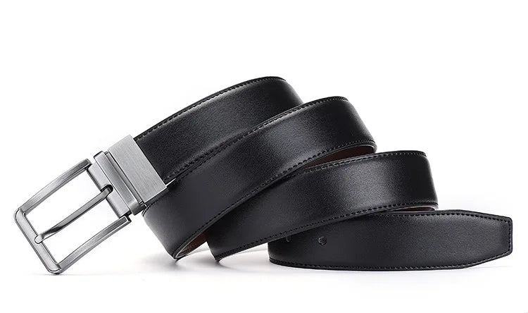 Men’s Genuine Leather Double-Sided Belt – Luxury Retro Pin Buckle with Laser Engraving (High Quality)