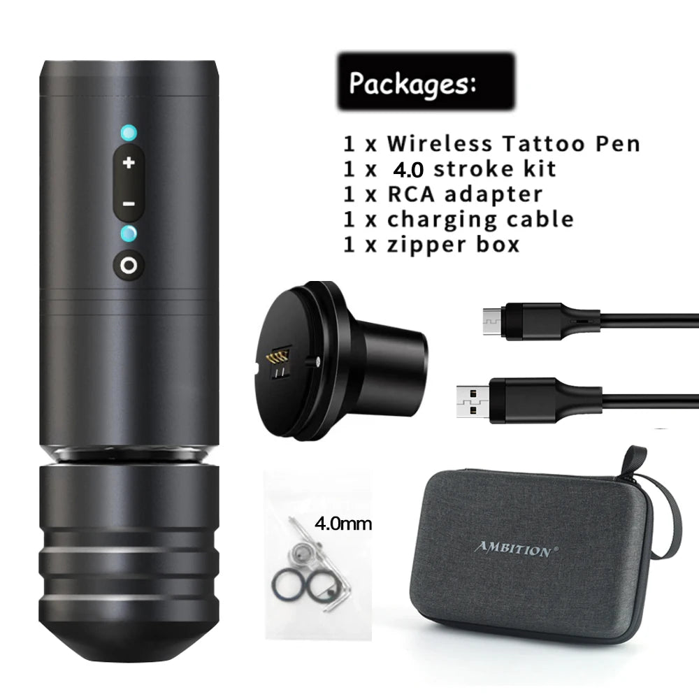 Ambition Ninja Pro Wireless Tattoo Machine – Portable Rotary Pen with 2400mAh Battery & Coreless Motor for Artists